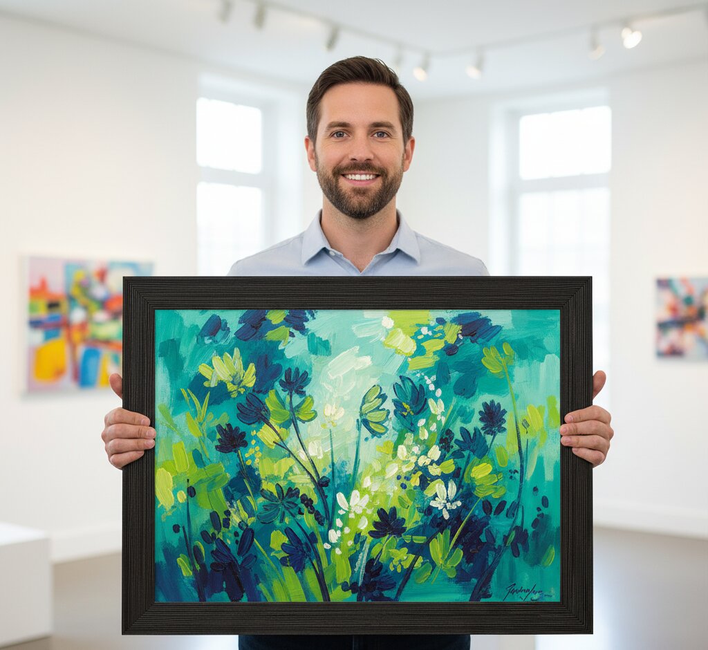 Charred Black Barnwood frame hanging in a living room setting